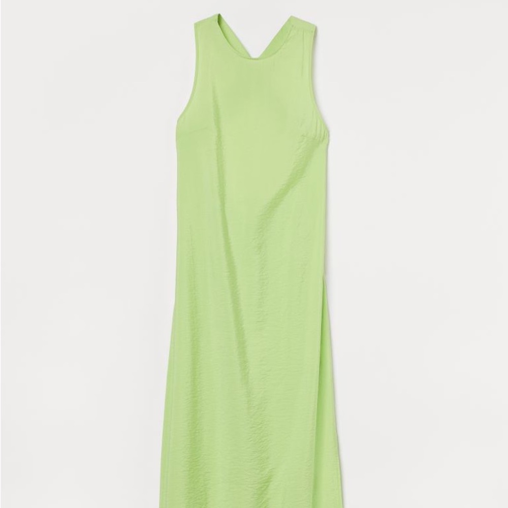 H&M lime green linen slit detail dress